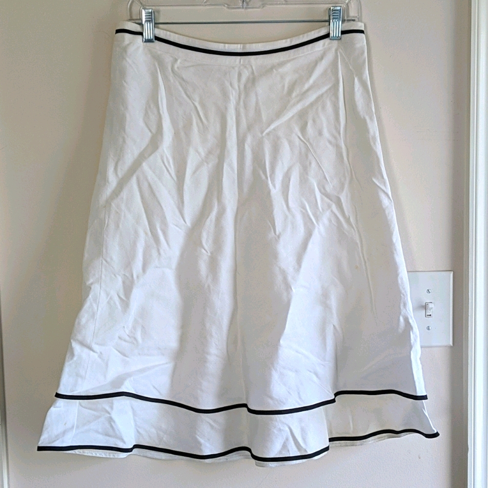 Ann Taylor Loft Contrast Binding Linen Blend Tiered Skirt Ann Taylor Loft